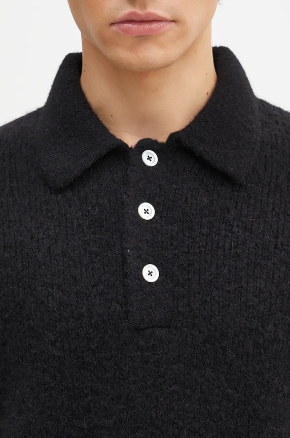 Norse Projects pulover de lână Rasmus Relaxed Brushed Polo negru N45.0614.9999