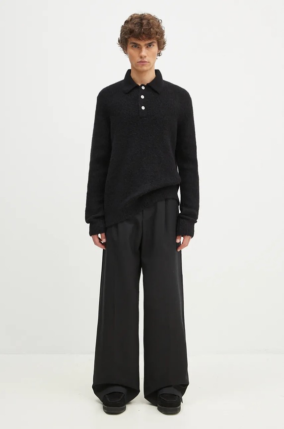 Norse Projects pulover de lână Rasmus Relaxed Brushed Polo N45.0614.9999 negru