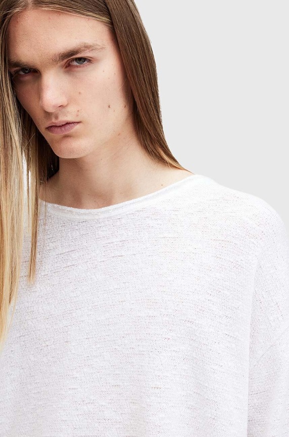 Βαμβακερό πουλόβερ AllSaints SEARS LS CREW M003JB λευκό SS25