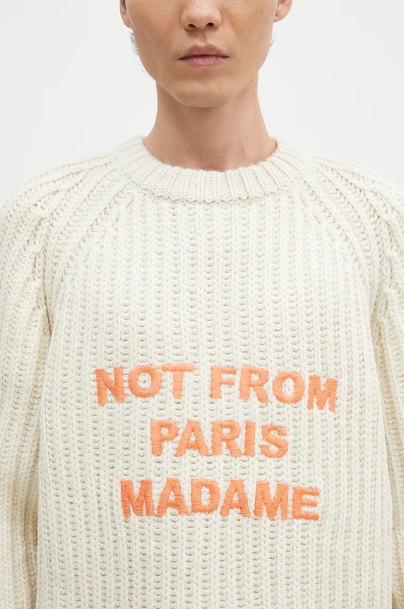 Вовняний светр Drôle de Monsieur La Maille TressEe Slogan бежевий E.PO163.WO028.EC