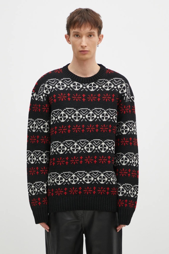 Vlněný svetr Needles Crew Neck Sweater vzorovaný černá PU317