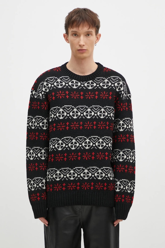 Vlněný svetr Needles Crew Neck Sweater vzorovaný černá PU317