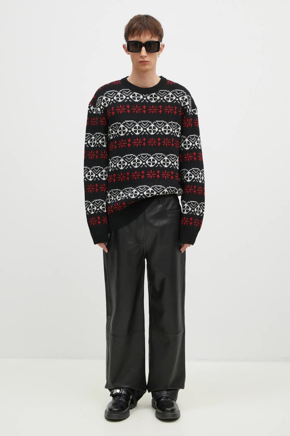 Vlněný svetr Needles Crew Neck Sweater PU317 černá