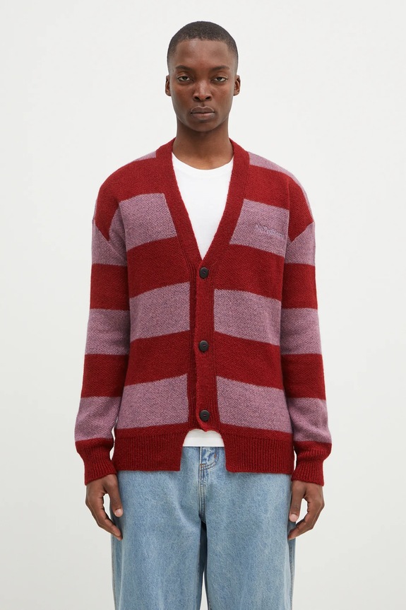 Kardigán No Problemo Striped Mohair Oversized Cardigan vzorovaný burgundské NP20025.02