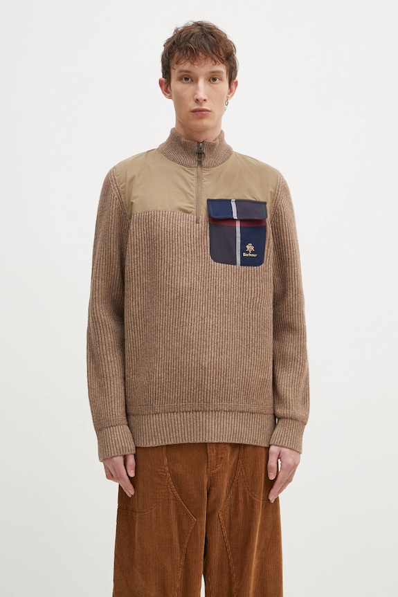 Vuneni pulover Baracuta Barbour x Baracut Miller Half Zip Knit bez uzorka bež BRMAG0192