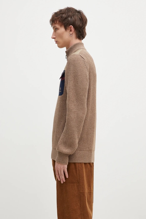 Вълнен пуловер Baracuta Barbour x Baracut Miller Half Zip Knit BRMAG0192 бежов AW24