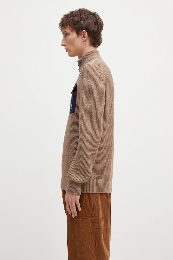 Vuneni pulover Baracuta Barbour x Baracut Miller Half Zip Knit BRMAG0192 bež AW24