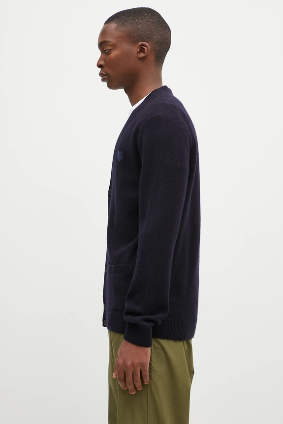 Maison Kitsuné woolen cardigan Bold Fox Head Patch NM00506KT1006 navy AW24