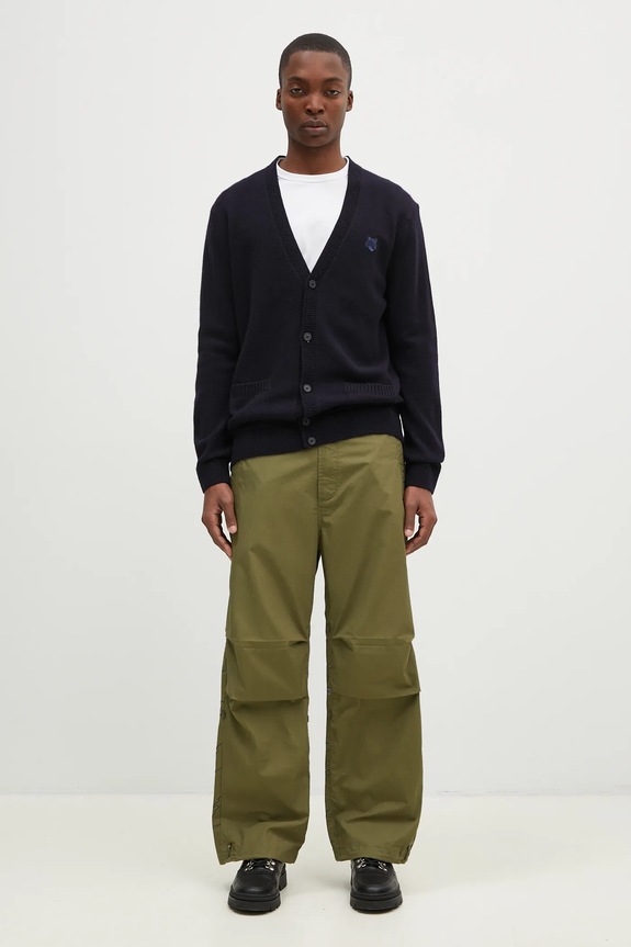 Maison Kitsuné woolen cardigan Bold Fox Head Patch NM00506KT1006 navy