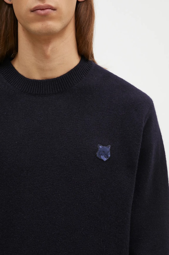 Maison Kitsuné maglione in lana Bold Fox Head Patch blu navy NM00805KT1006