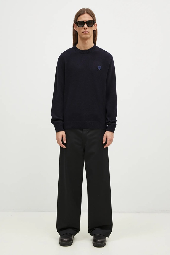 Maison Kitsuné maglione in lana Bold Fox Head Patch NM00805KT1006 blu navy
