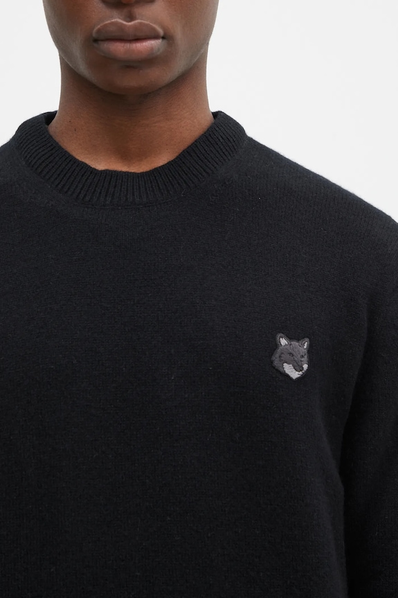 Maison Kitsuné woolen jumper Bold Fox Head Patch black NM00805KT1006