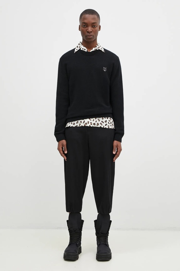 Maison Kitsuné woolen jumper Bold Fox Head Patch NM00805KT1006 black