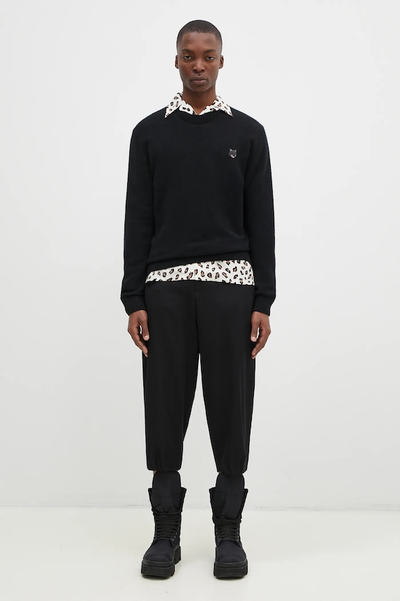 Maison Kitsuné woolen jumper Bold Fox Head Patch NM00805KT1006 black