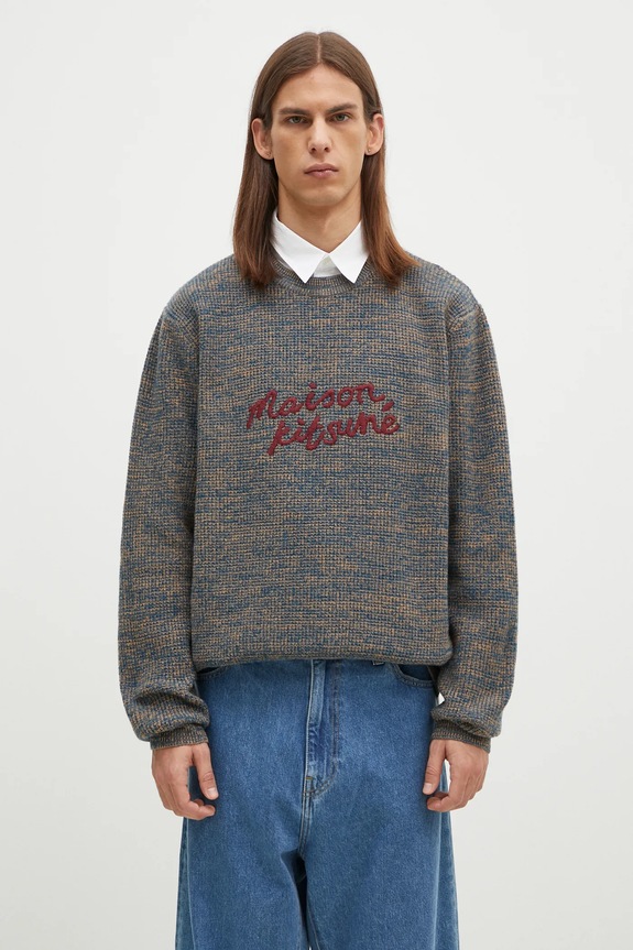 Maison Kitsuné woolen jumper Maison Kitsune Handwriting medium thickness blue LM00814KT1063