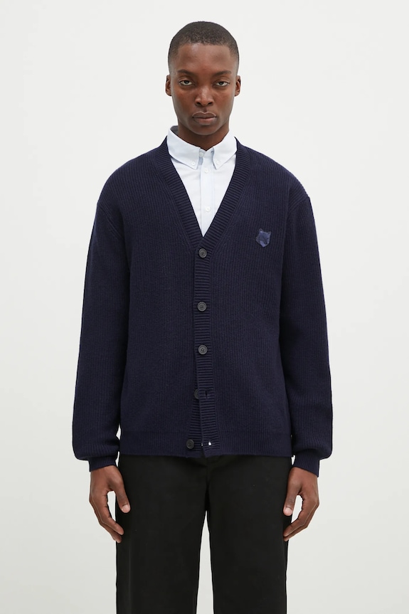 Svetr s příměsí vlny Maison Kitsuné Bold Fox Head hladký námořnická modř NM00501KT1093