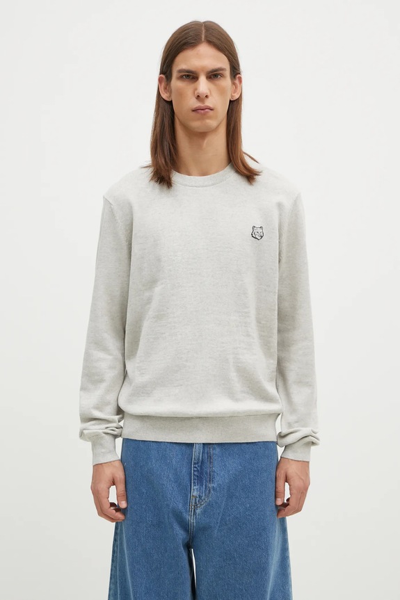 Вовняний светр Maison Kitsuné Bold Fox Head Patch круглий виріз сірий MM00815KT1036