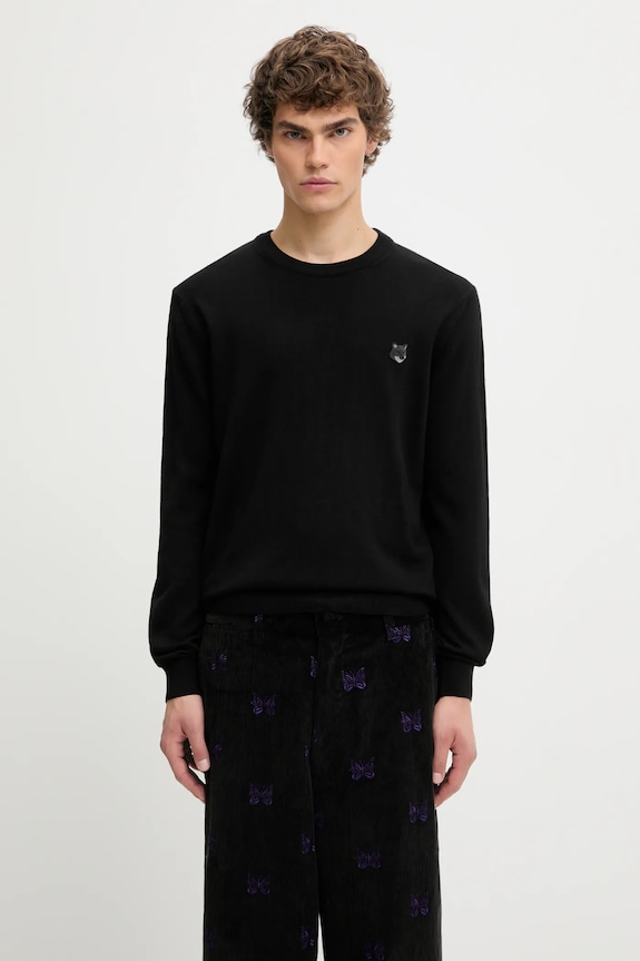 Vlněný svetr Maison Kitsuné Bold Fox Head Patch hladký černá MM00815KT1036
