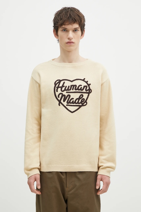Пуловер с вълна Human Made Heart Knit Sweater щампа бежов HM28CS018