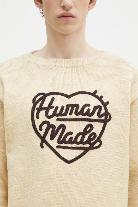 Пуловер с вълна Human Made Heart Knit Sweater бежов HM28CS018