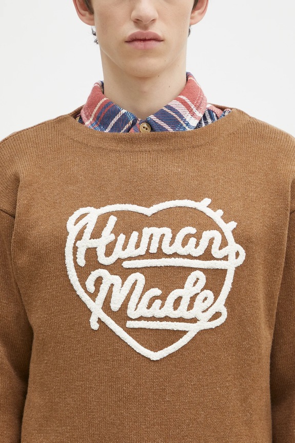 Human Made pulover din amestec de lana Heart Knit Sweater maro HM28CS018
