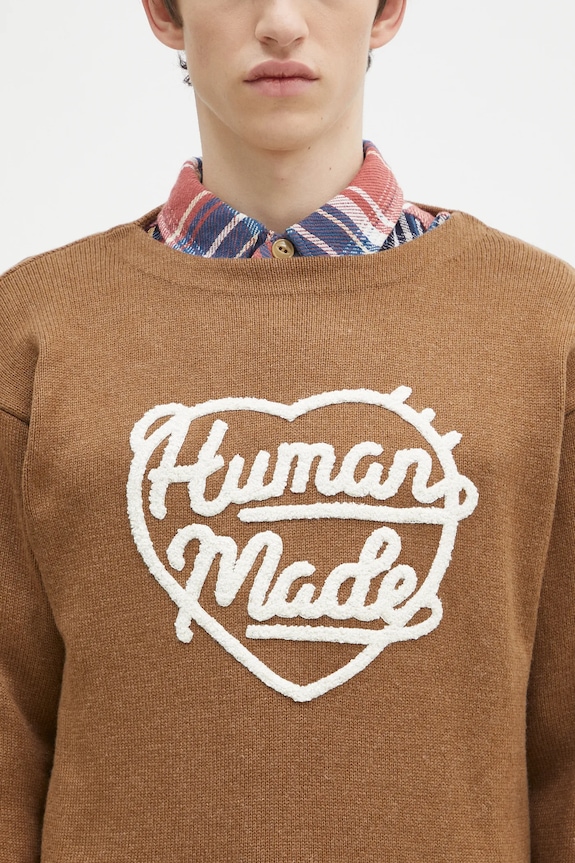 Human Made pulover din amestec de lana Heart Knit Sweater maro HM28CS018