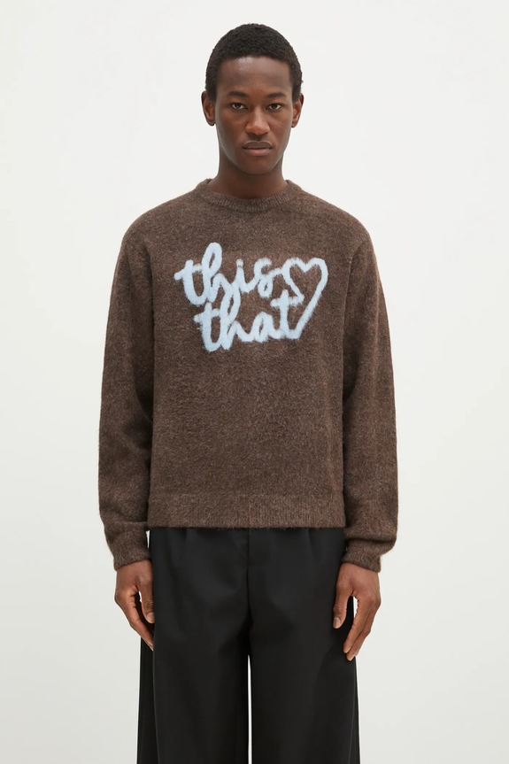 Svetr thisisneverthat Heart Logo Knit Sweater vzorovaný hnědá TN243KKNPK11