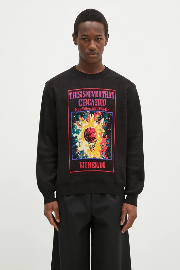 Свитер с примесью шерсти thisisneverthat Basketball Hoop Knit Sweater круглый вырез чёрный TN243KKNPK04