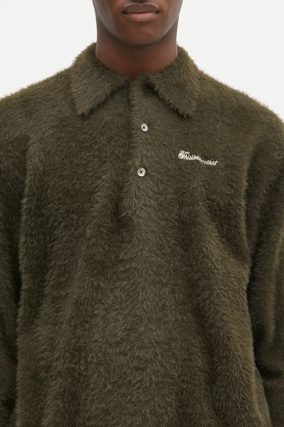 thisisneverthat maglione SCT-Logo Shaggy Knit Polo verde TN243KKNPK08