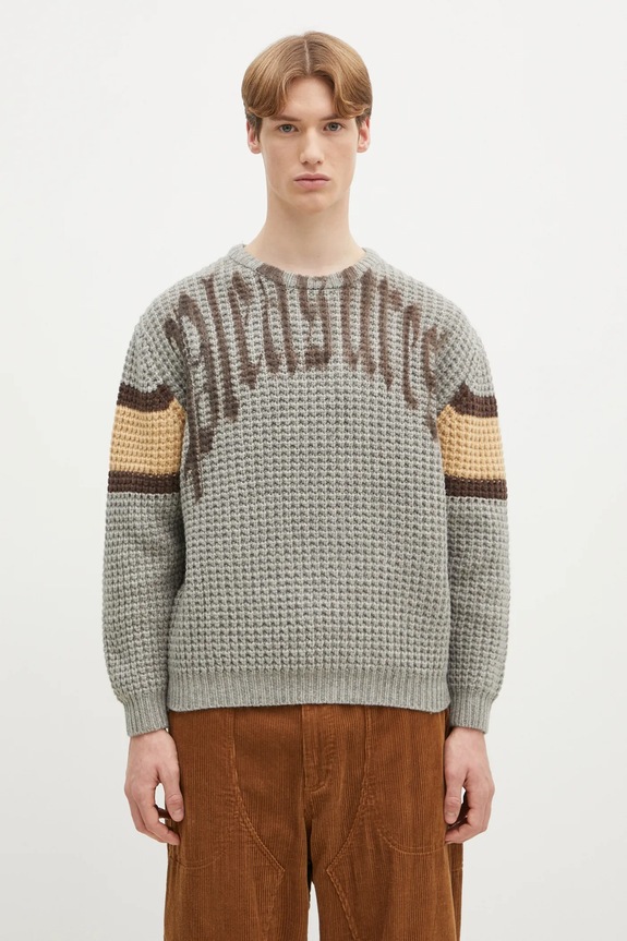 Vlnený sveter PLEASURES Twitch Chunky Knit vzorovaný sivá P24W004