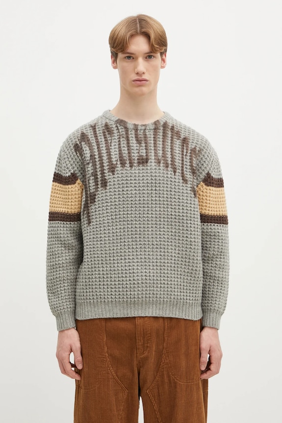 Vlnený sveter PLEASURES Twitch Chunky Knit vzorovaný sivá P24W004