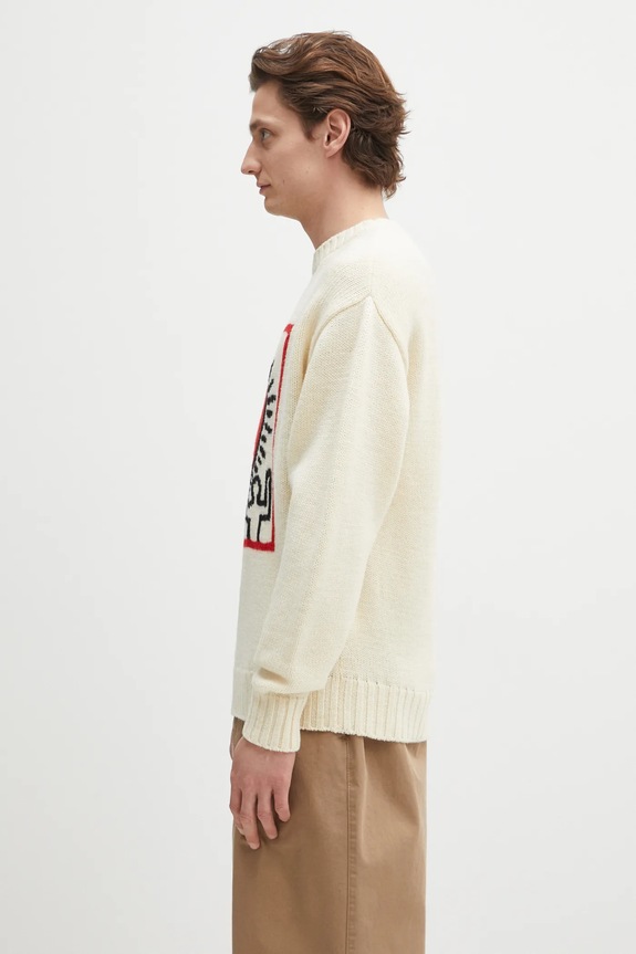 Wacko Maria sweter wełniany x Keith Haring KH.WM.KN01 beżowy AW24