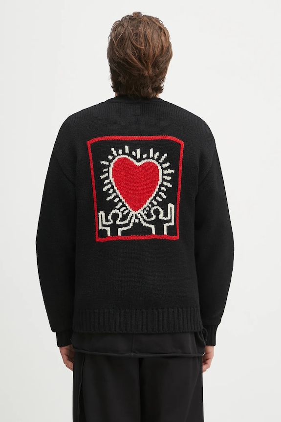 Wacko Maria cardigan in lana x Keith Haring stampa all-over nero KH.WM.KN02