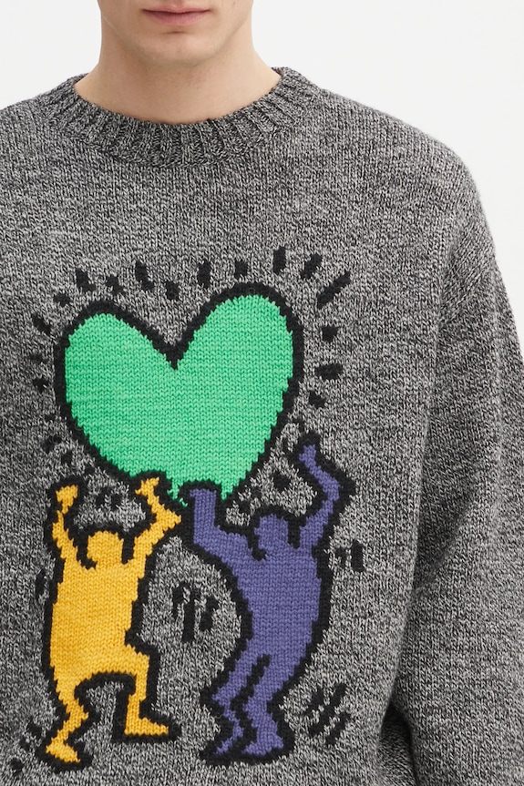 Шерстяной свитер Wacko Maria x Keith Haring серый KH.WM.KN03