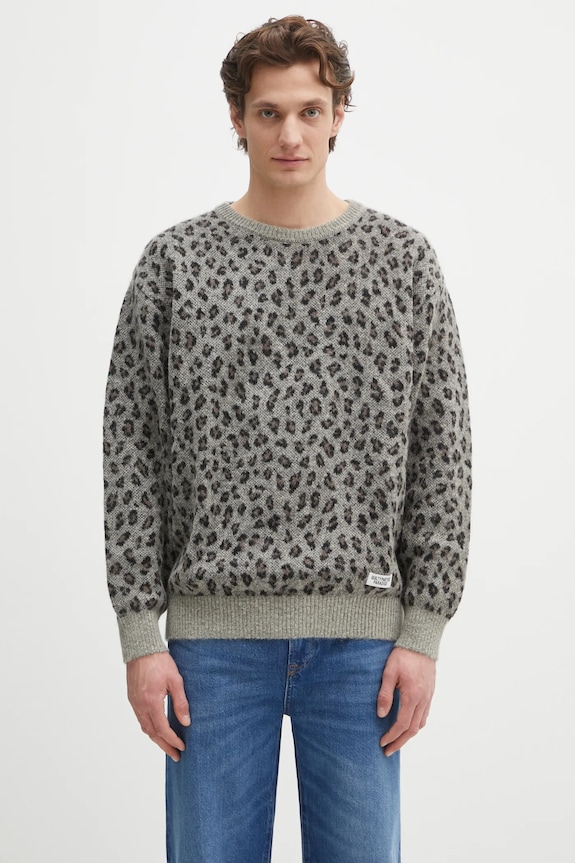 Шерстяной свитер Wacko Maria Leopard Mohair круглый вырез серый 24FW.WMK.KN11