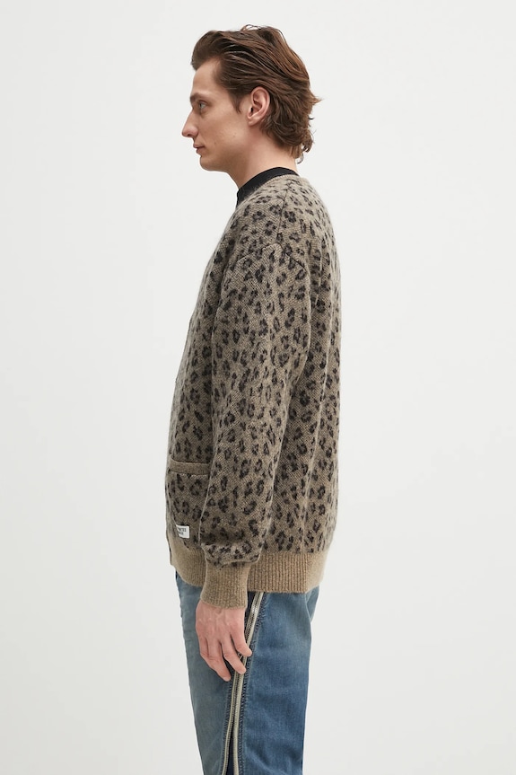 Vlnený kardigán Wacko Maria Leopard Mohair 24FW.WMK.KN12 hnedá AW24