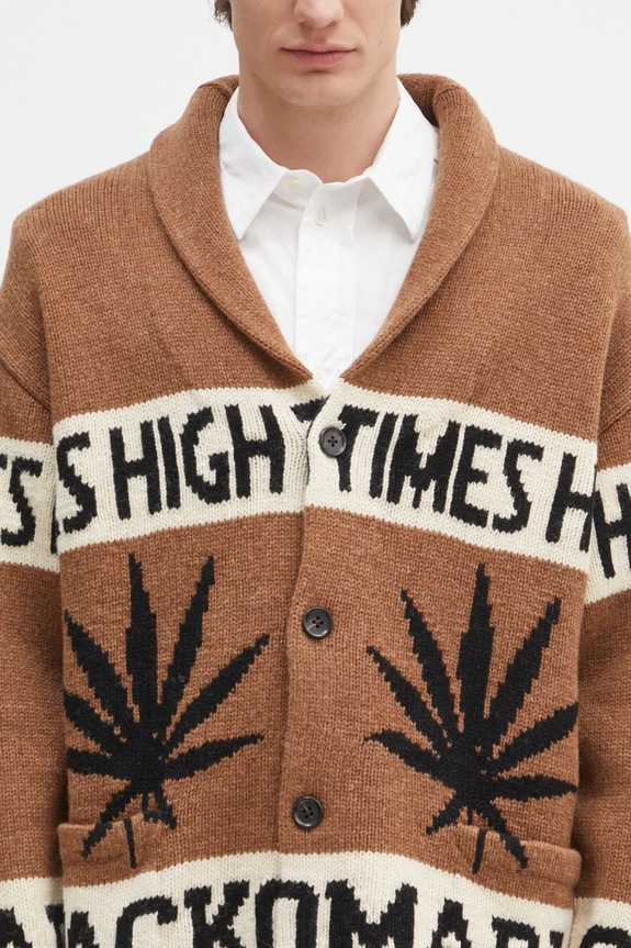 Wacko Maria kardigan wełniany Hightimes brązowy HIGHTIMES.WM.KN04