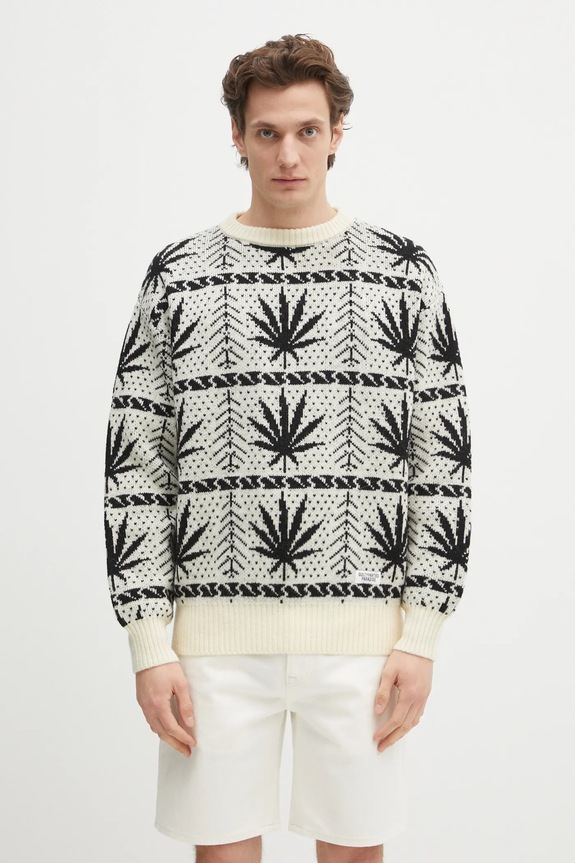 Vlnený sveter Wacko Maria Hightimes vzorovaný béžová HIGHTIMES.WM.KN05