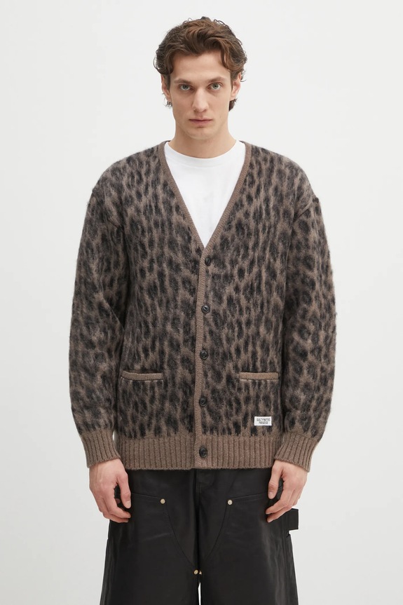 Шерстяной кардиган Wacko Maria Leopard Heavy плотний коричневый 24FW.WMK.KN10