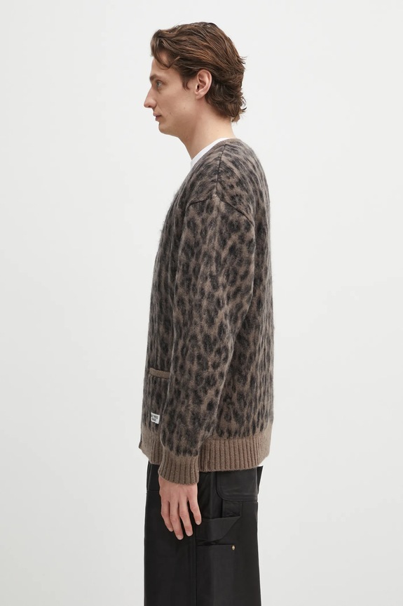 Шерстяной кардиган Wacko Maria Leopard Heavy 24FW.WMK.KN10 коричневый AW24