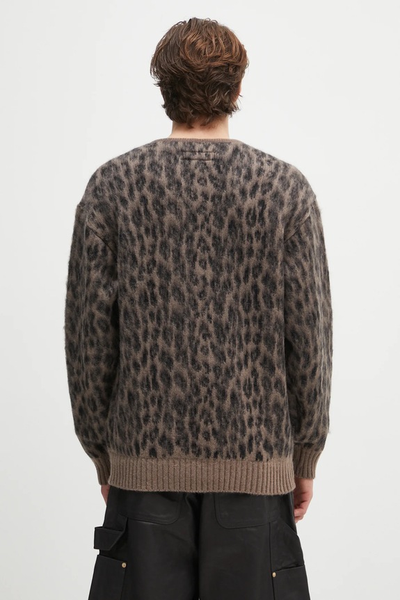 Одежда Шерстяной кардиган Wacko Maria Leopard Heavy 24FW.WMK.KN10 коричневый