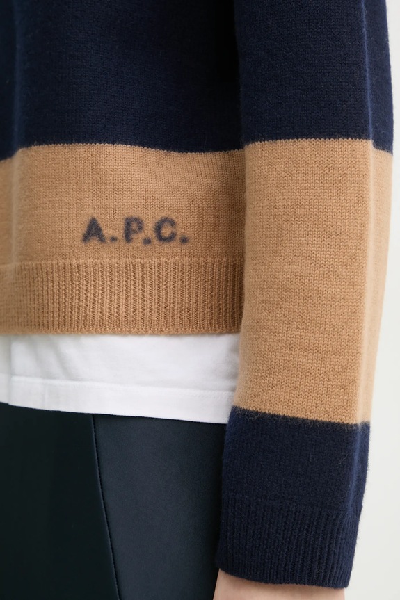 Vlnený sveter A.P.C. pull penny WVBDL.F23370 tmavomodrá