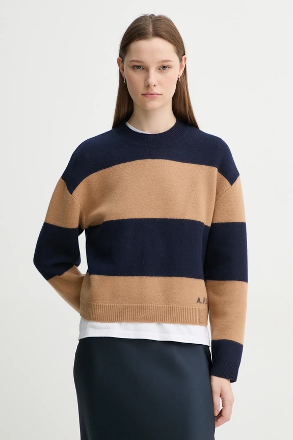 Vlnený sveter A.P.C. pull penny vlna tmavomodrá WVBDL.F23370