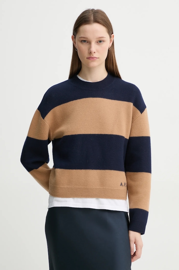 Vlnený sveter A.P.C. pull penny vlna tmavomodrá WVBDL.F23370