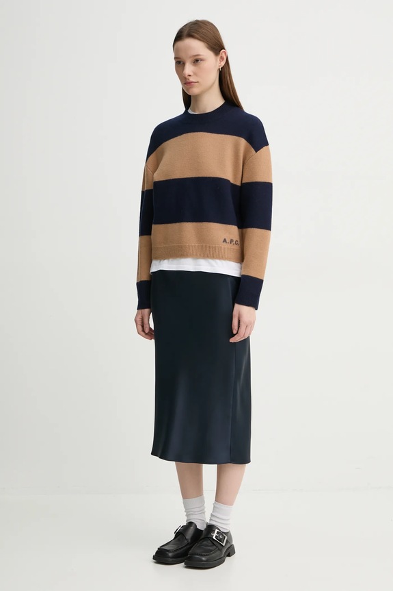 Vlnený sveter A.P.C. pull penny WVBDL.F23370 tmavomodrá AW25