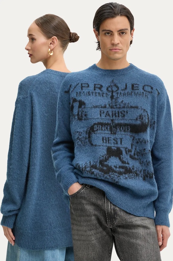 Пуловер с мохер Y/Project PARIS' BEST JACQUARD PULLOVER с вълна син 206SW001