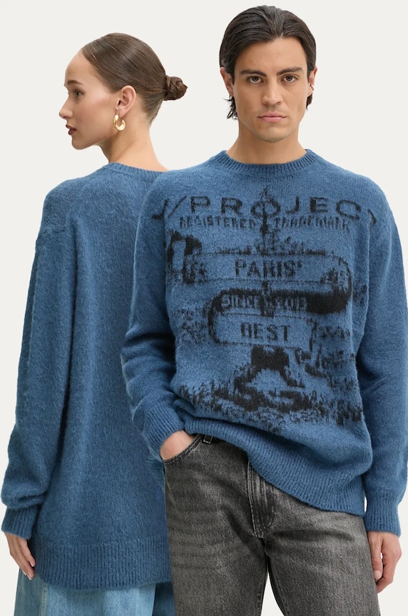 Пуловер с мохер Y/Project PARIS' BEST JACQUARD PULLOVER с вълна син 206SW001