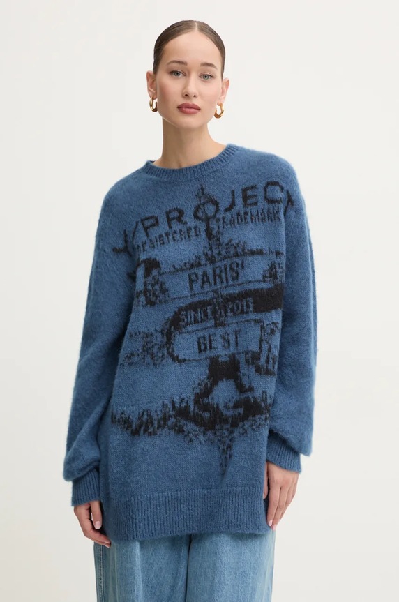 Пуловер с мохер Y/Project PARIS' BEST JACQUARD PULLOVER 206SW001 син AW24