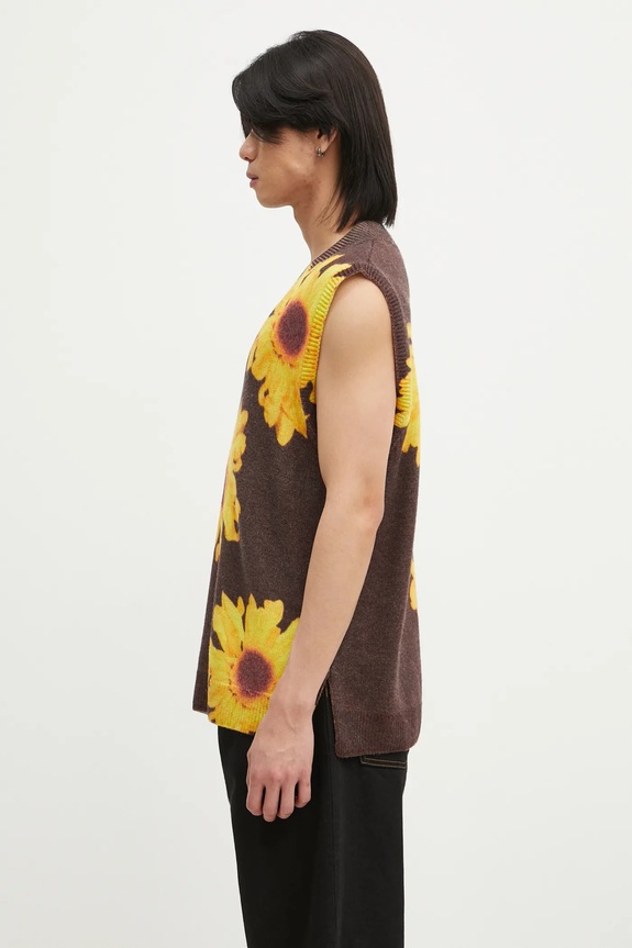Vuneni prsluk JW Anderson Printed Vest KW1305.YN0008.685 smeđa AW24