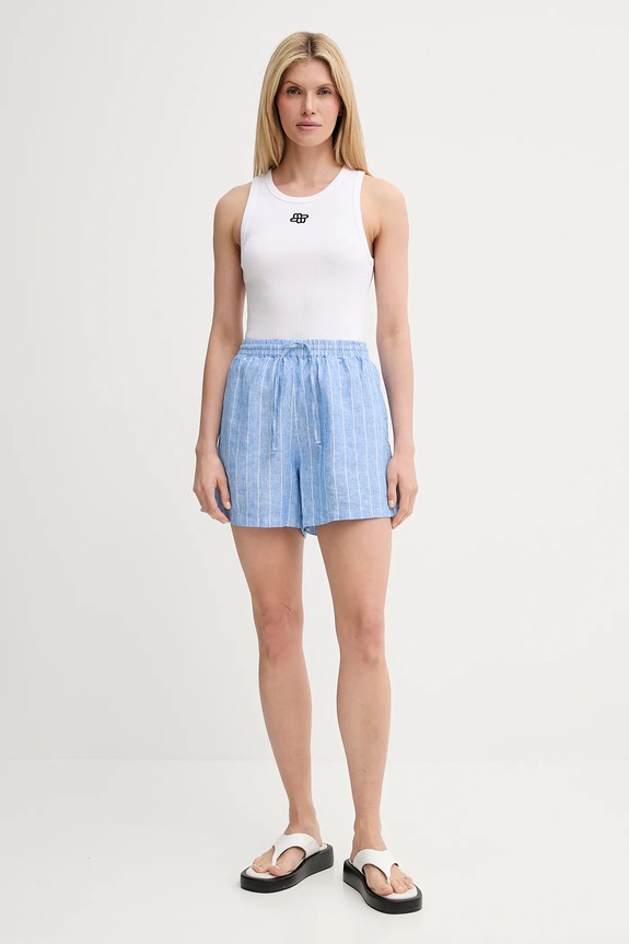 Samsoe Samsoe szorty lniane MAREN F23900001 fioletowy AW25